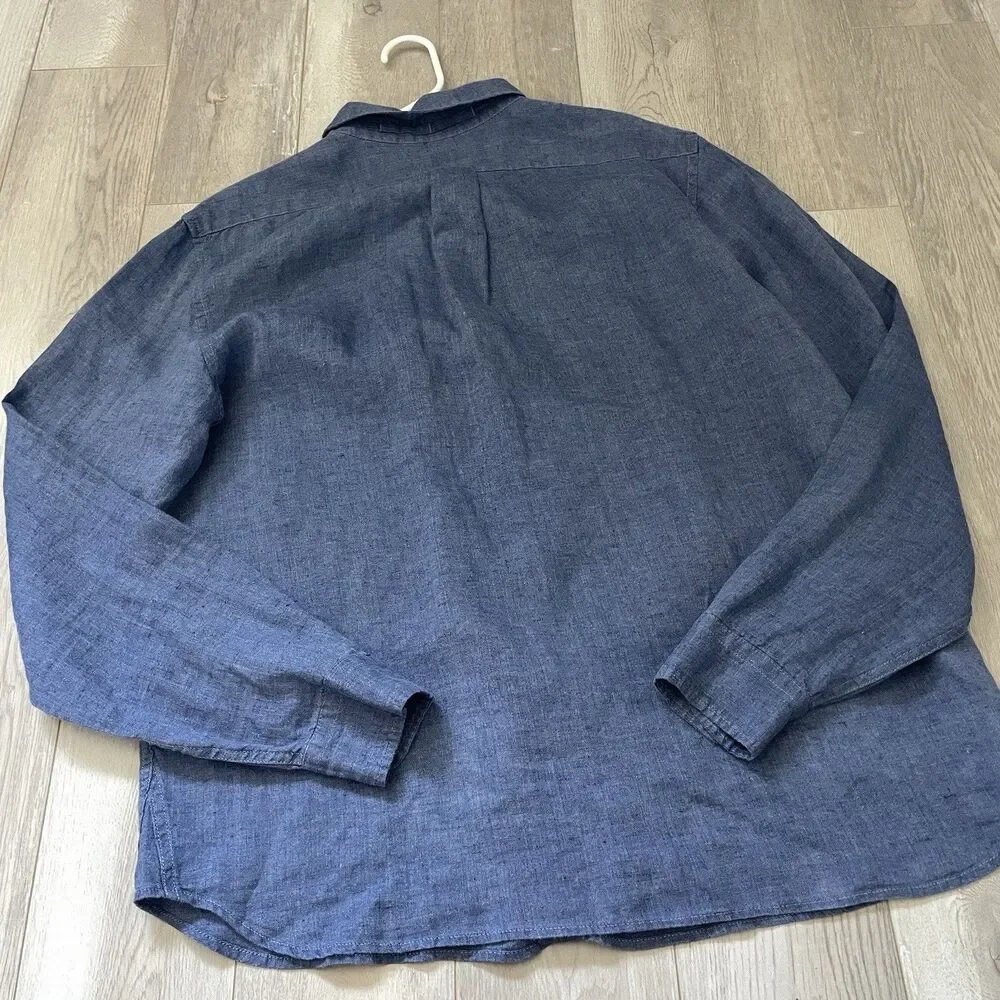 Banana Republic Shirt linen long sleeve button up mens Navy Blue (xlarge slim)